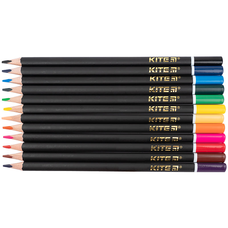 Карандаши цветные трёхгранные Kite Dogs K22-058-1, 12 цветов, металлический пенал