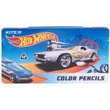 Карандаши цветные трёхгранные Kite Hot Wheels HW21-058, 12 цветов, металлический пенал Карандаши цветные трёхгранные Kite Hot Wheels HW21-058, 12 цветов, металлический пенал
