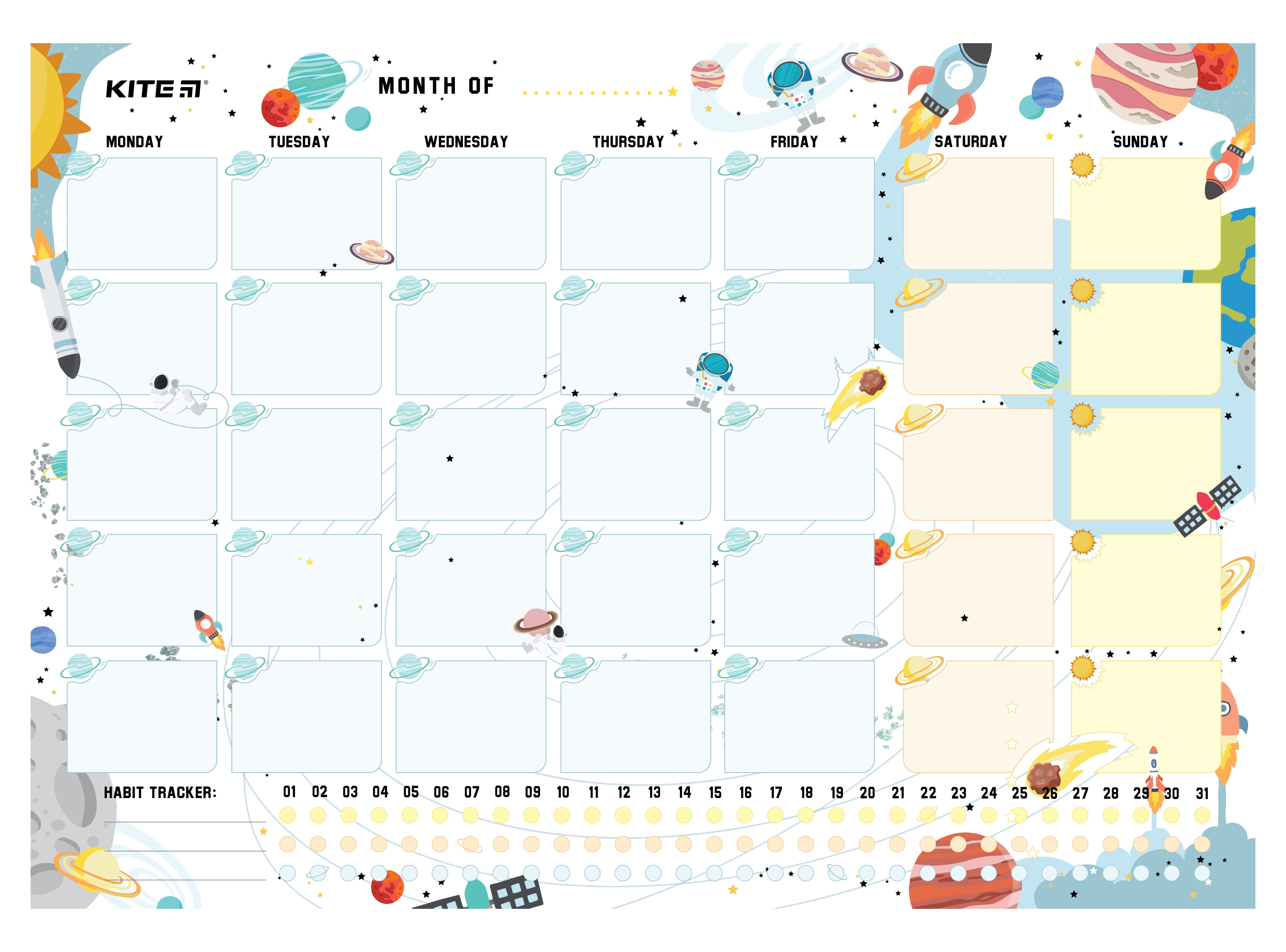 Планер настінний на місяць Kite Space K22-470-1, А3