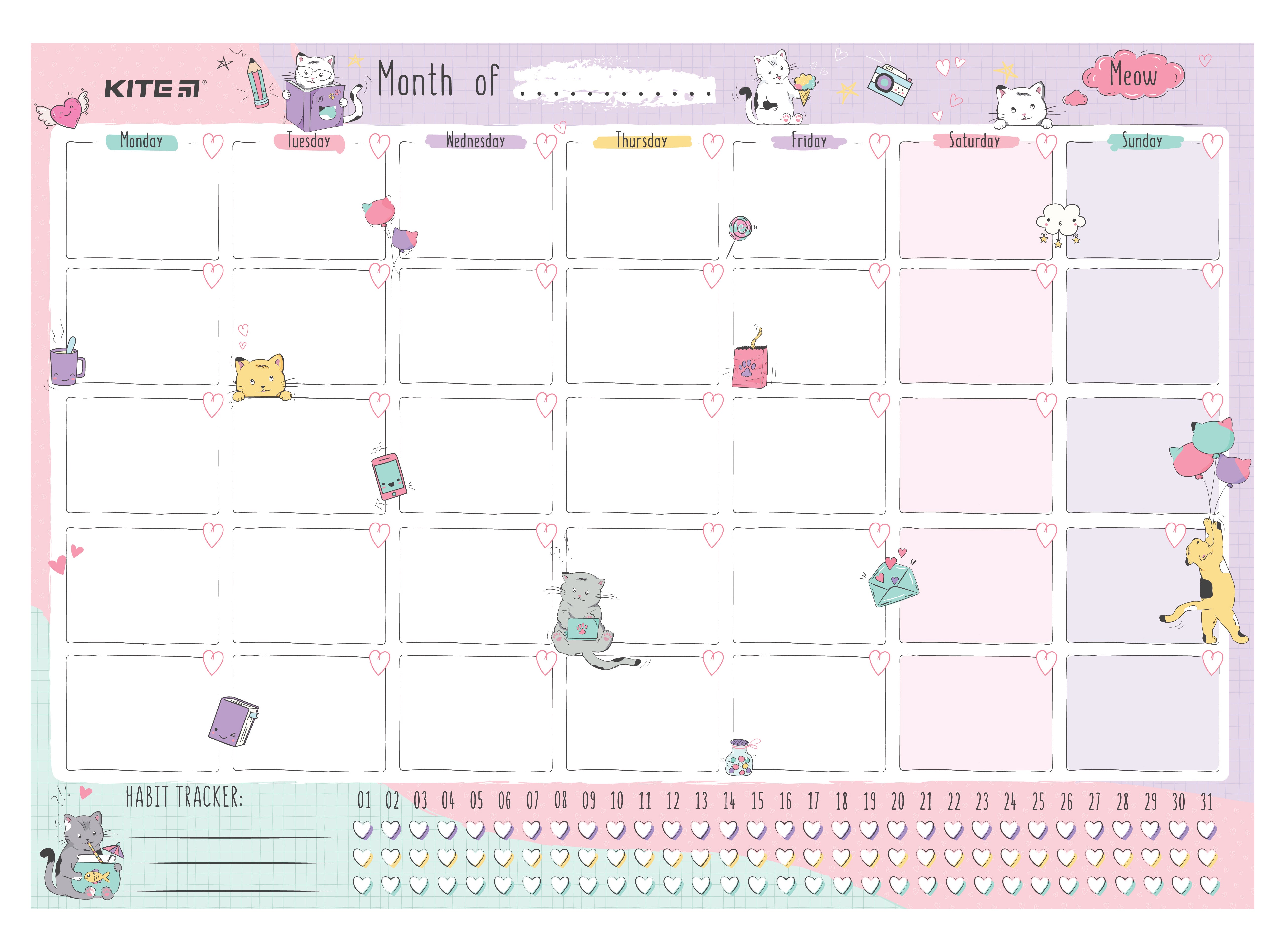 Планер настенный на месяц Kite Cats K22-470-2, А3