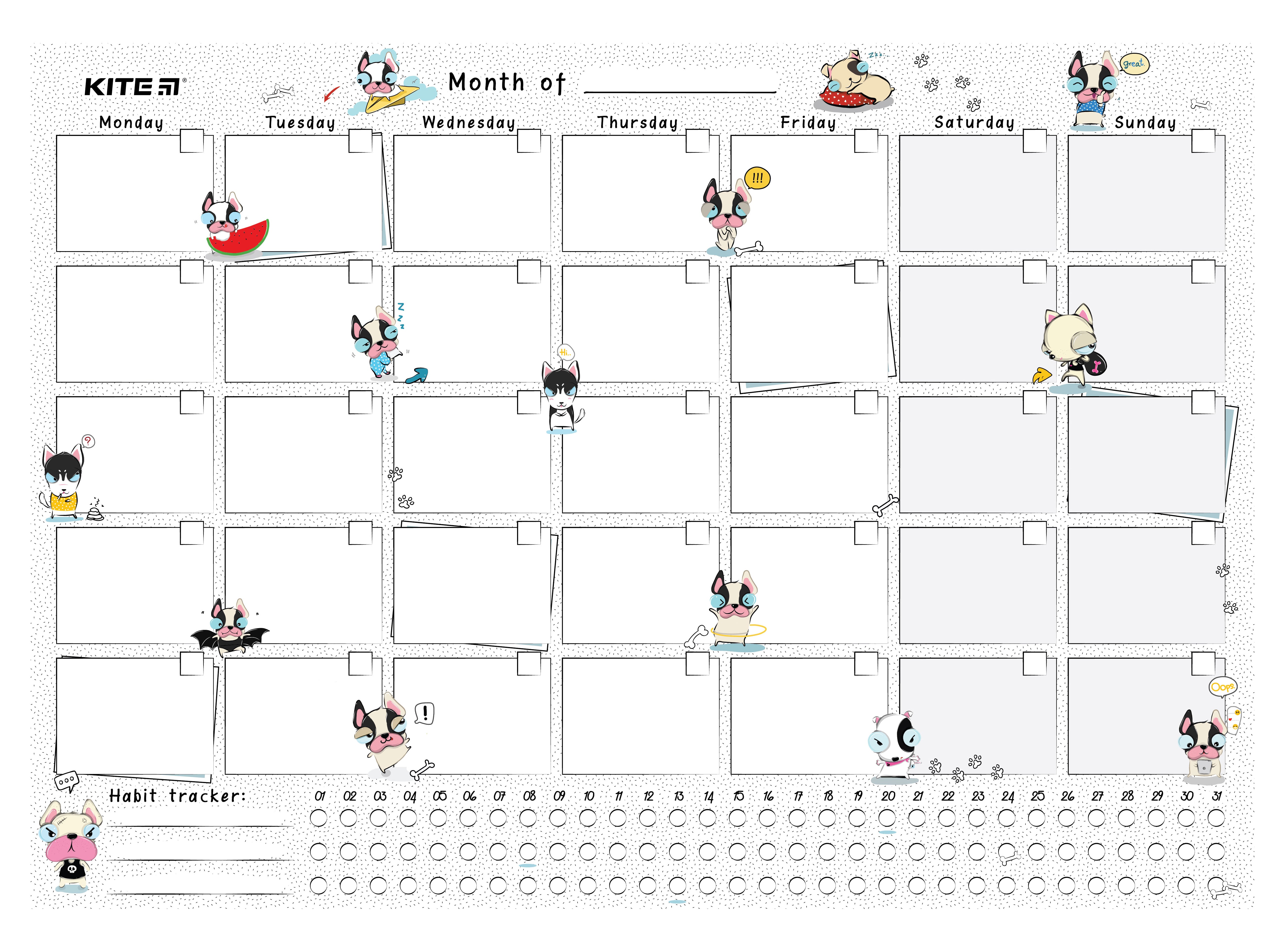 Планер настенный на месяц Kite Funny dogs K22-470-3, А3