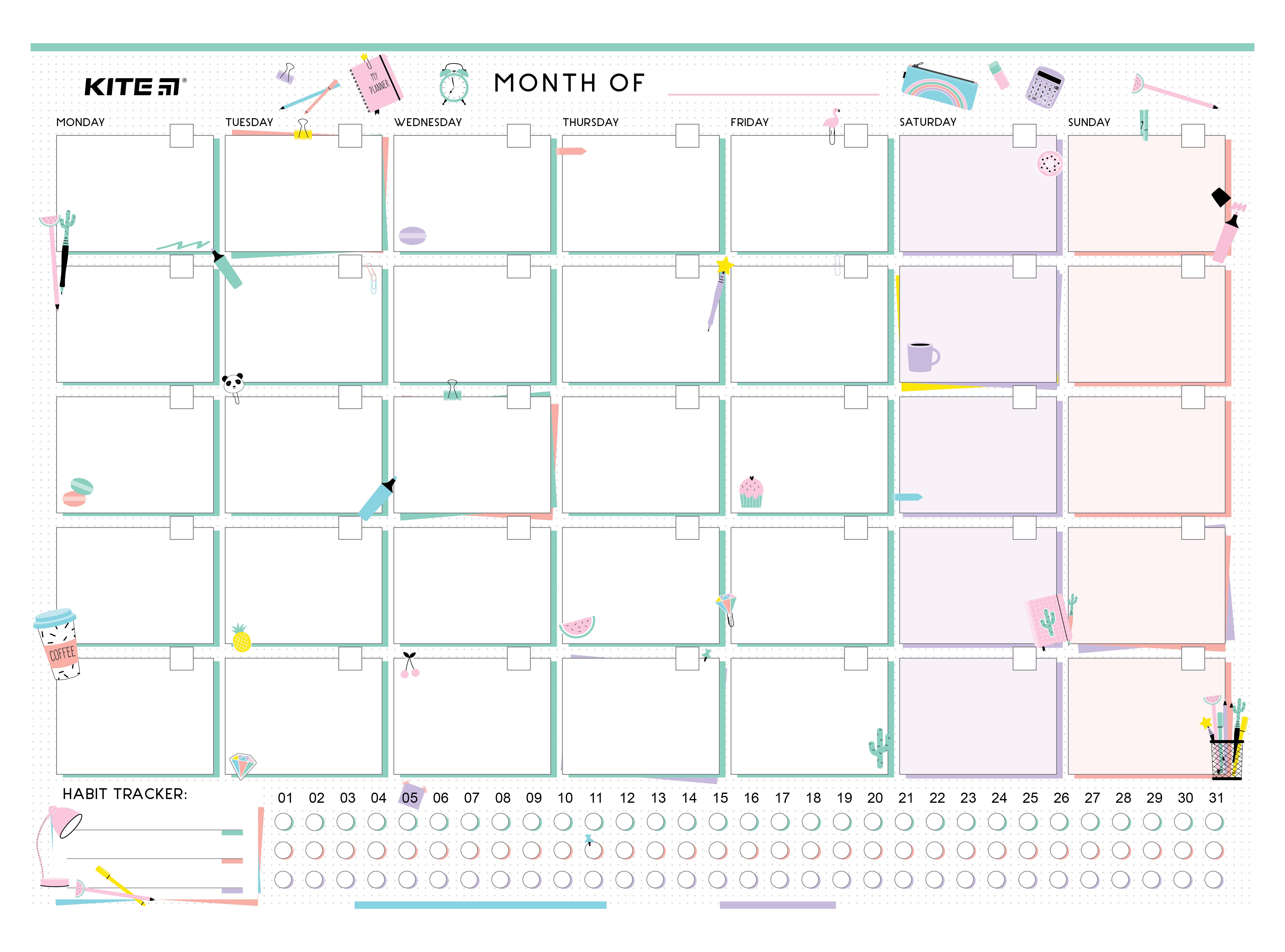 Планер настенный на месяц Kite Lady K22-470-4, А3