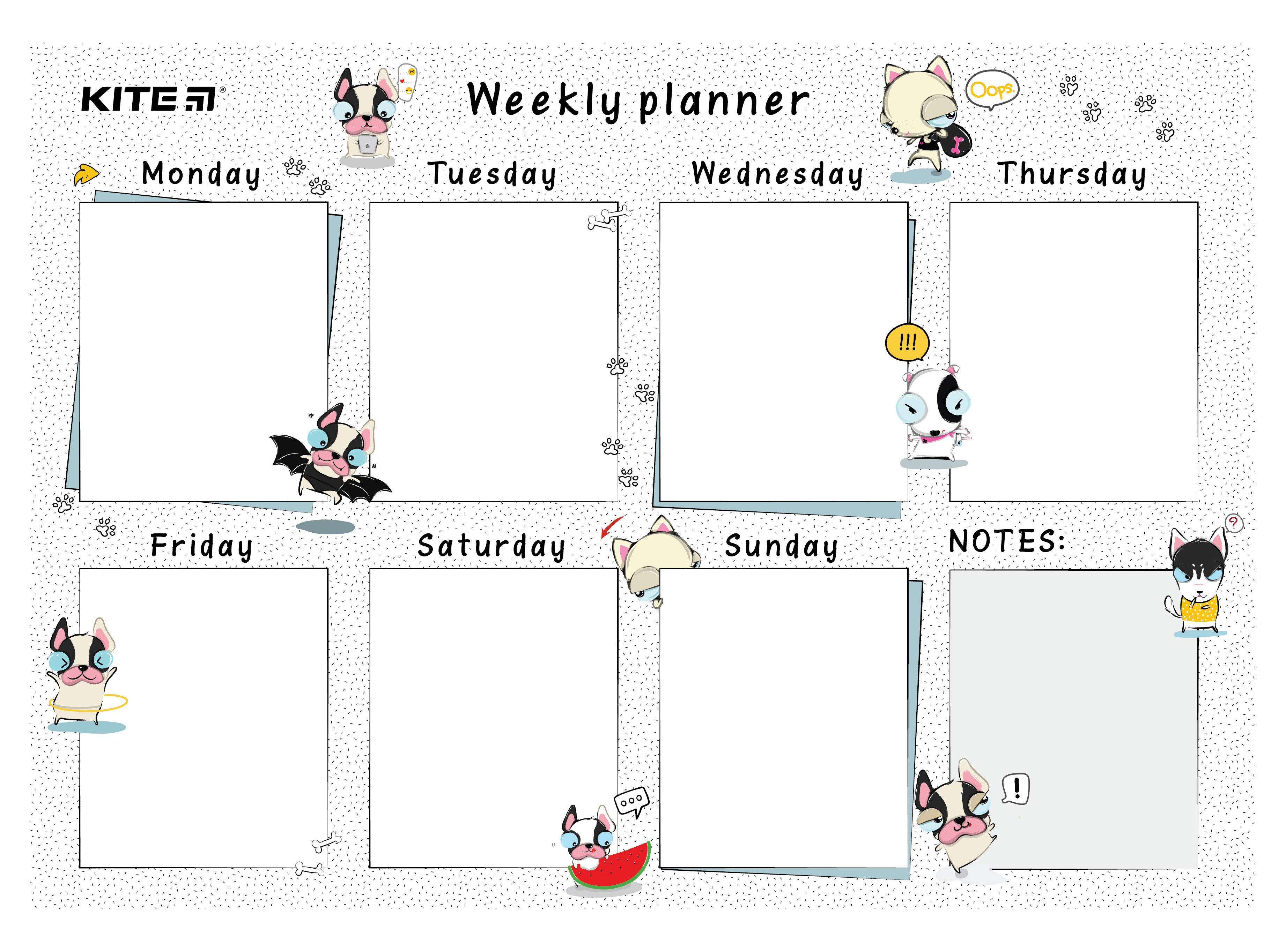 Планер настінний на тиждень Kite Funny dogs K22-471-3, А4