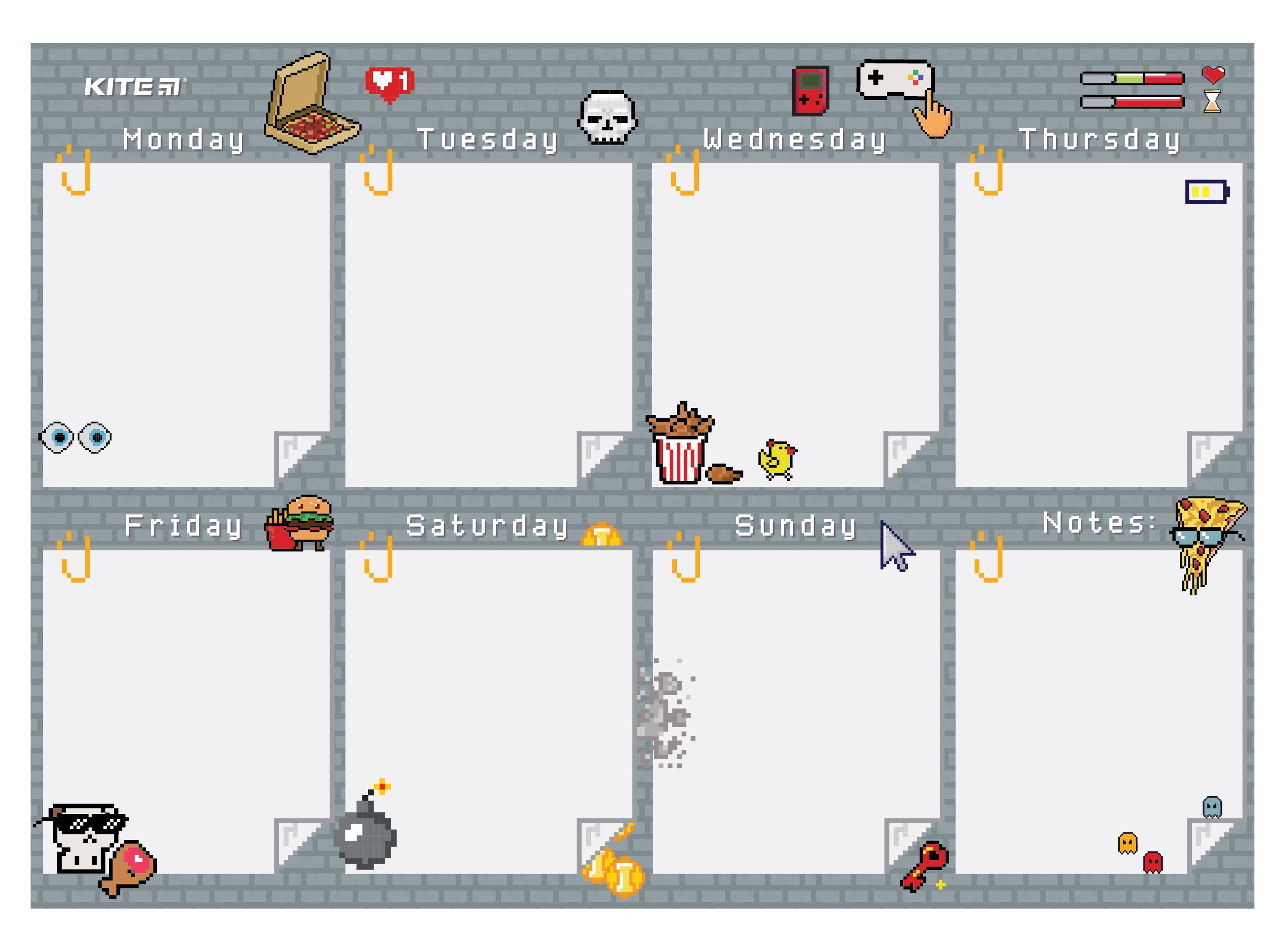 Планер настенный на неделю Kite Pixel K22-473-1, А3