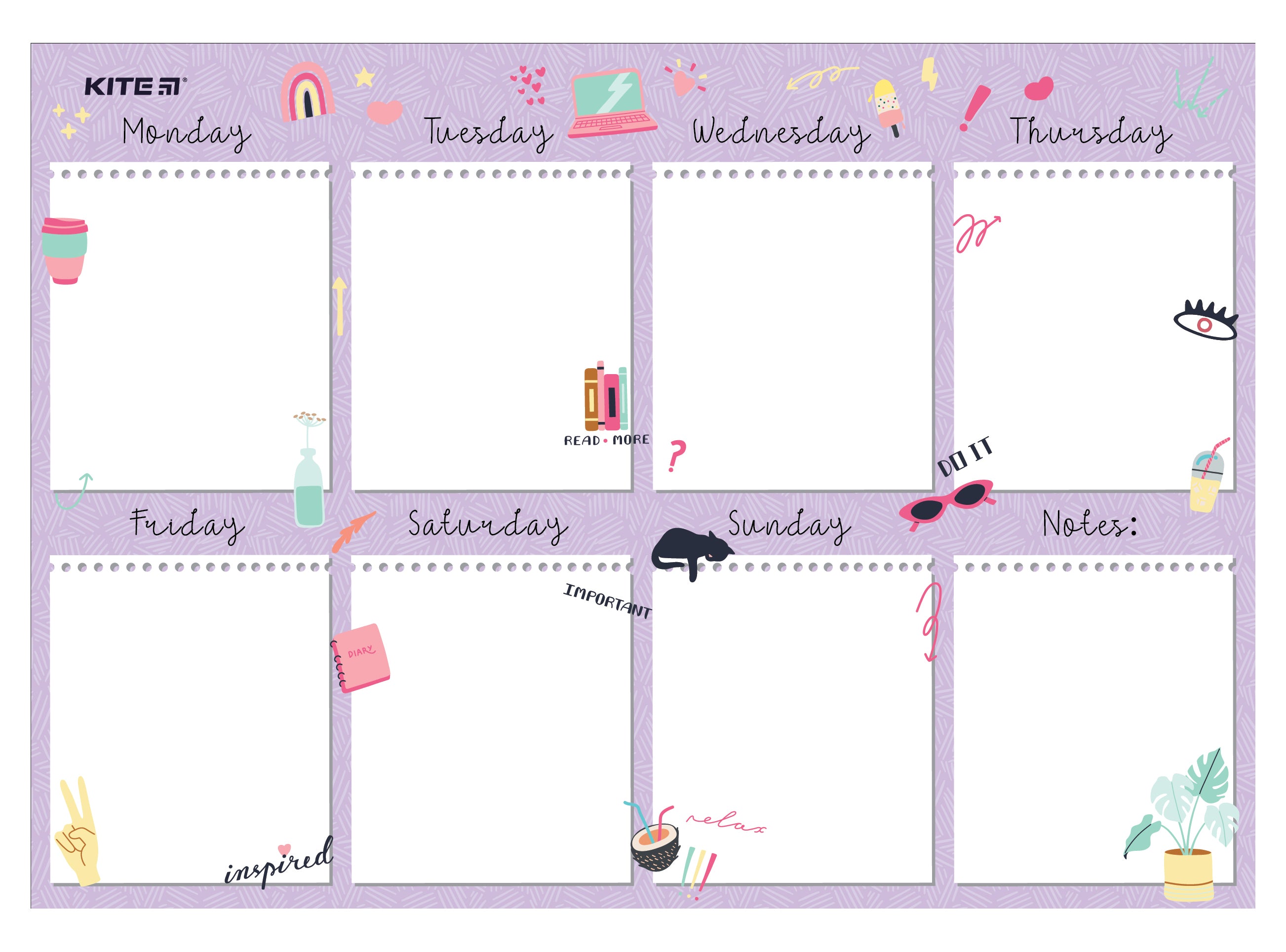 Планер настенный на неделю Kite Purple mood K22-473-2, А3