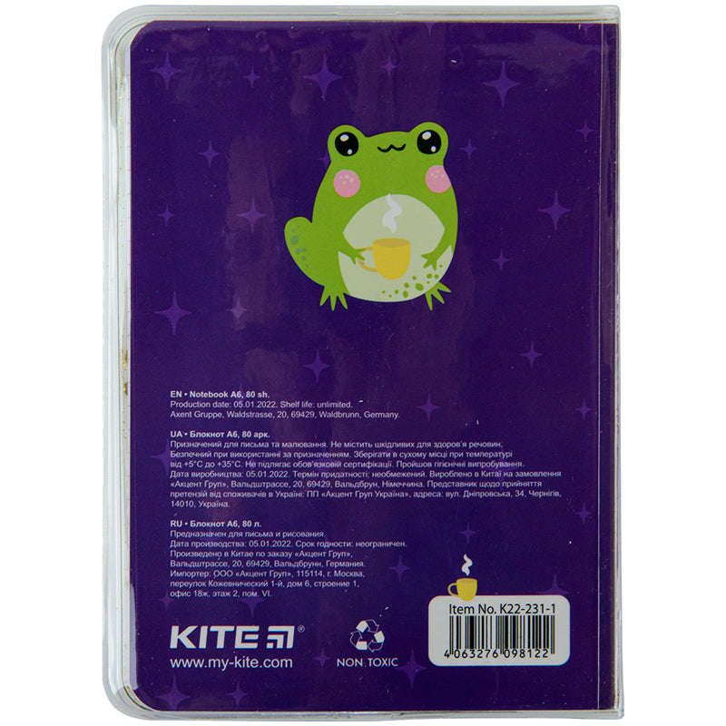 Блокнот Kite Frog K22-231-1, А6, 80 аркушів, клітинка