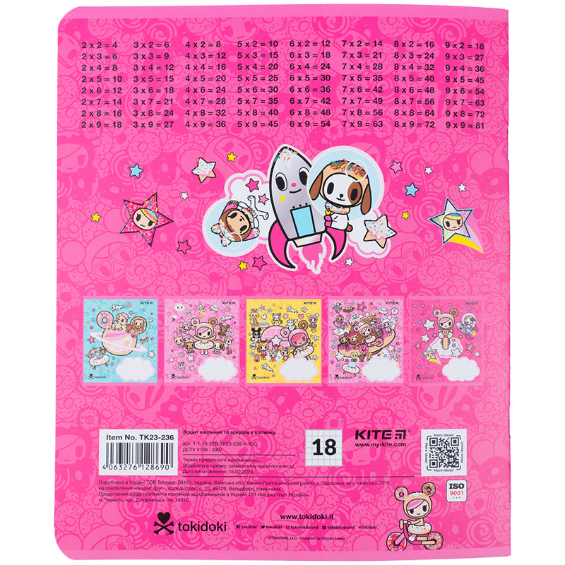 Зошит шкільний Kite tokidoki TK23-236, 18 аркушів, клітинка