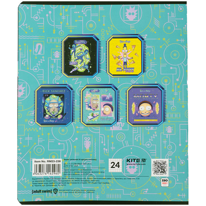 Зошит шкільний Kite Rick and Morty RM23-238, 24 аркуша, клітинка