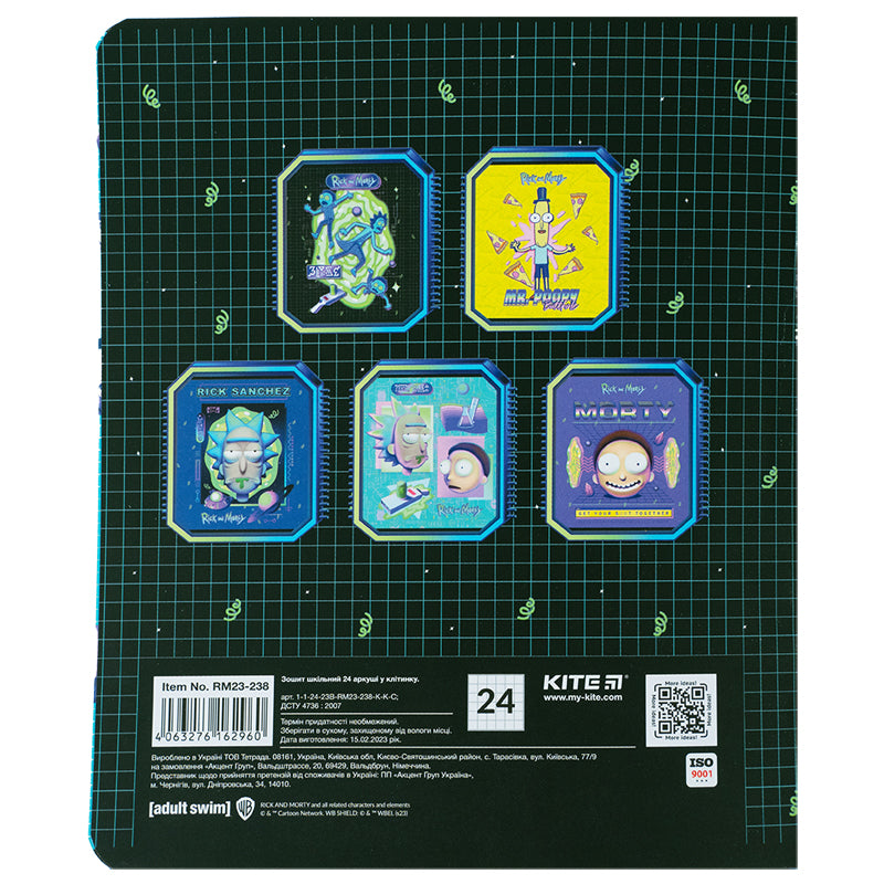 Зошит шкільний Kite Rick and Morty RM23-238, 24 аркуша, клітинка