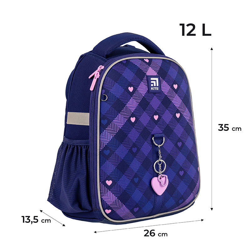 Рюкзак школьный каркасный Kite Education Check and Hearts K24-555S-1