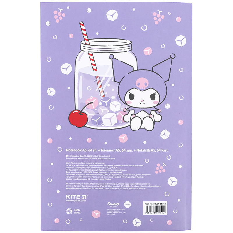 Блокнот Kite Kuromi HK24-193-2, термобіндер, А5, 64 аркуші, нелінований