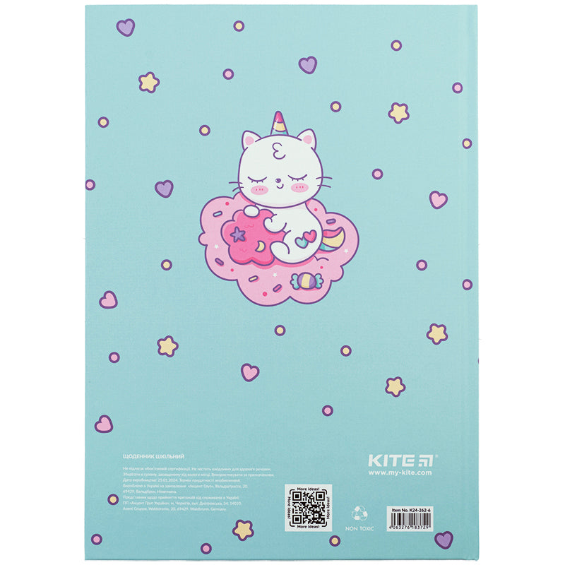 Щоденник шкільний Kite Rainbow Catcorn K24-262-6, тверда обкладинка