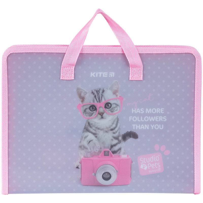 Папка-портфель на молнии Kite Studio Pets SP24-202, 1 отделение, A4