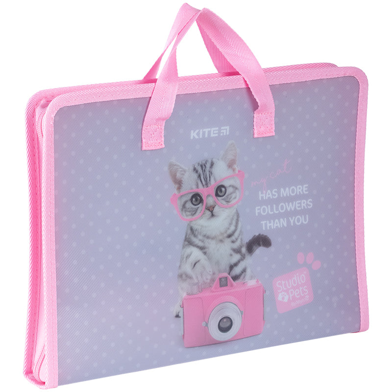 Папка-портфель на молнии Kite Studio Pets SP24-202, 1 отделение, A4