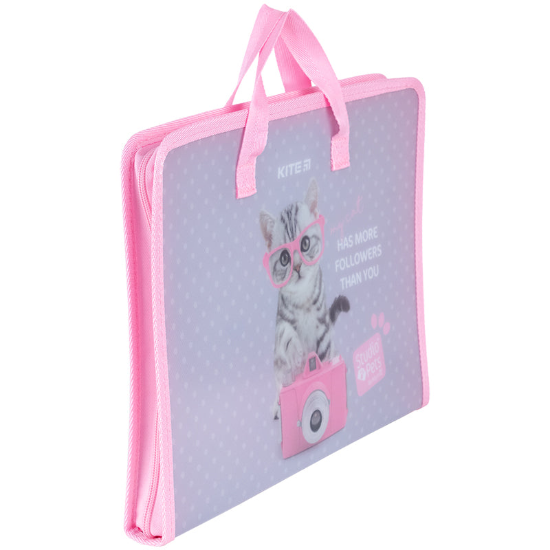 Папка-портфель на молнии Kite Studio Pets SP24-202, 1 отделение, A4