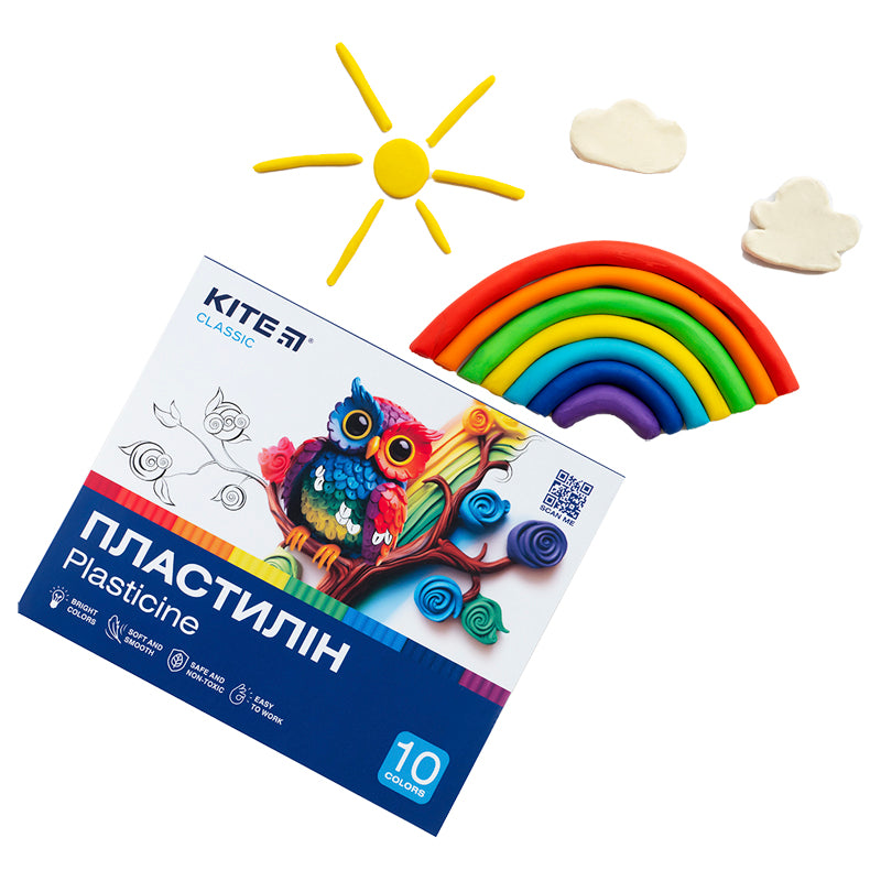Пластилін Kite Classic K-084, 10 кольорів, 200 г