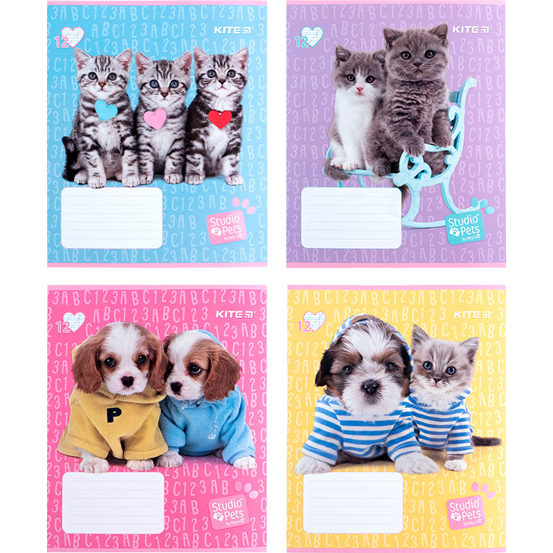 Зошит шкільний Kite Studio Pets SP24-235, 12 аркушів, коса лінія