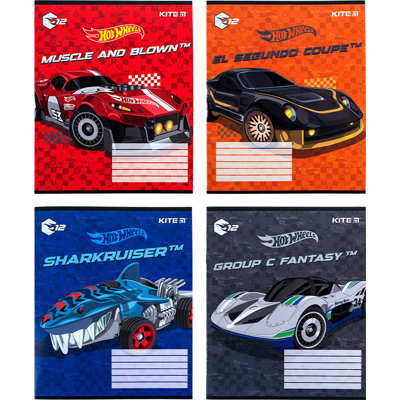 Зошит шкільний Kite Hot Wheels HW24-235, 12 аркушів, коса лінія