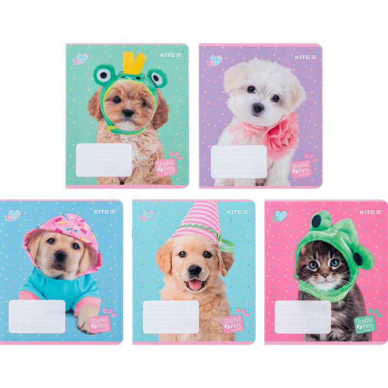 Тетрадь школьная Kite Studio Pets SP24-236, 18 листов, клетка