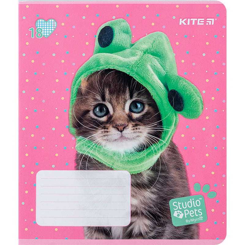Тетрадь школьная Kite Studio Pets SP24-236, 18 листов, клетка