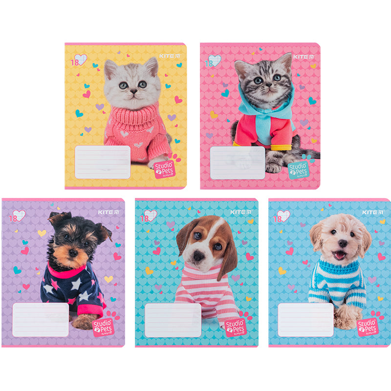 Тетрадь школьная Kite Studio Pets SP24-237, 18 листов, в линию