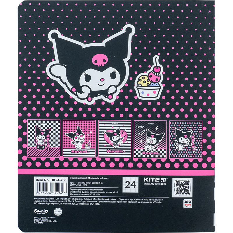 Зошит шкільний Kite Kuromi HK24-238, 24 аркуша, клітинка