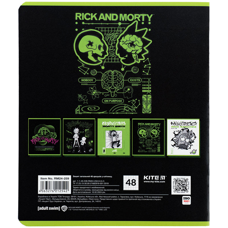 Зошит шкільний Kite Rick and Morty RM24-259, 48 аркушів, клітинка