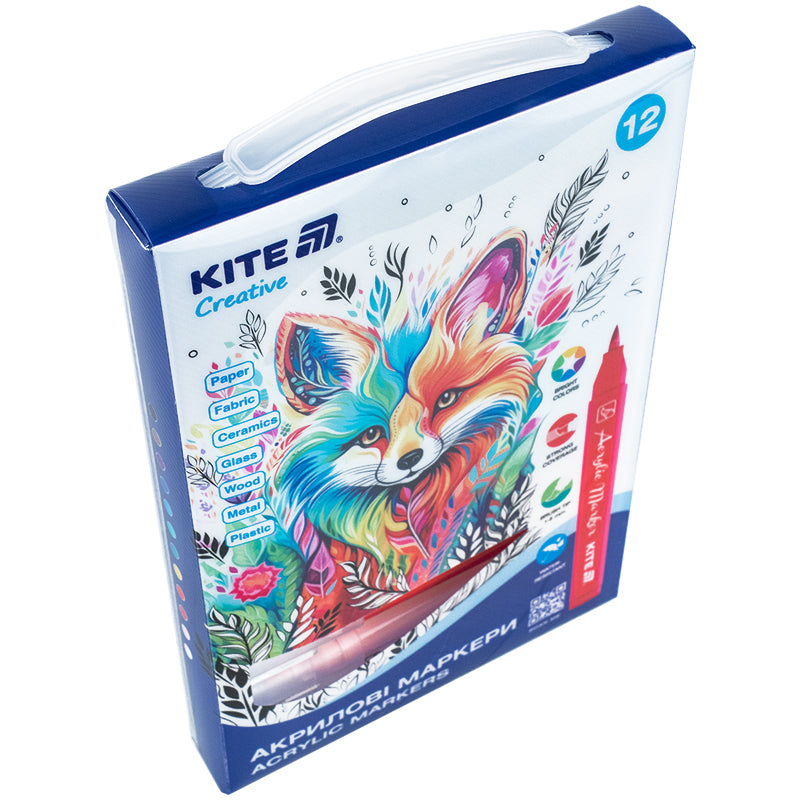 Маркери-пензлики акрилові Kite Creative K-1159, 12 кольорів