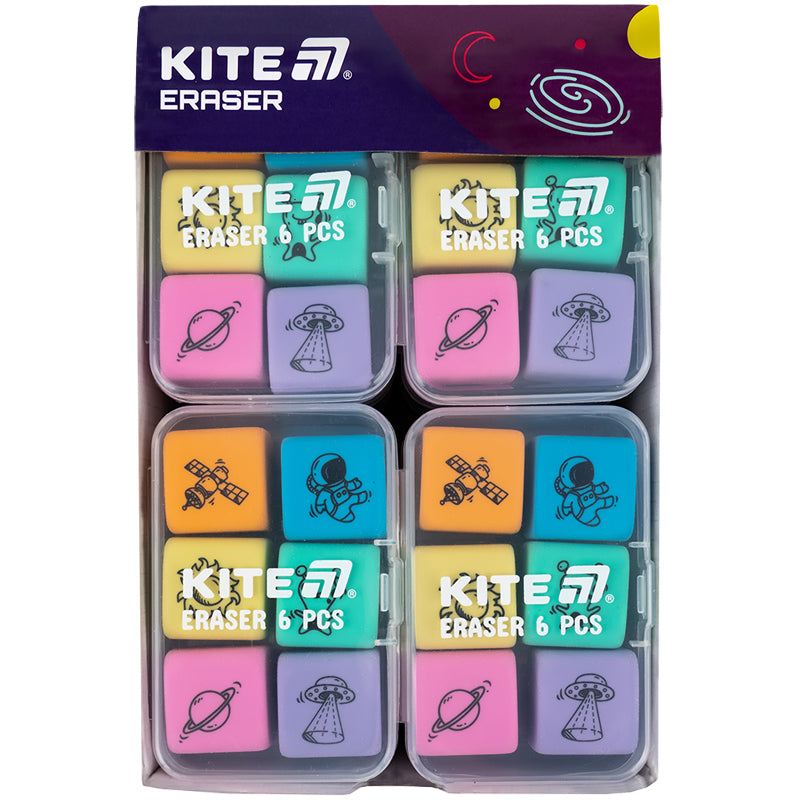Набір гумок у пластиковому боксі Kite Space K24-145, асорті, 6 шт.