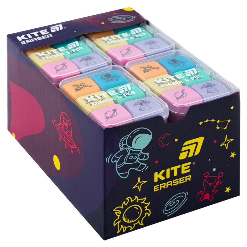 Набір гумок у пластиковому боксі Kite Space K24-145, асорті, 6 шт.