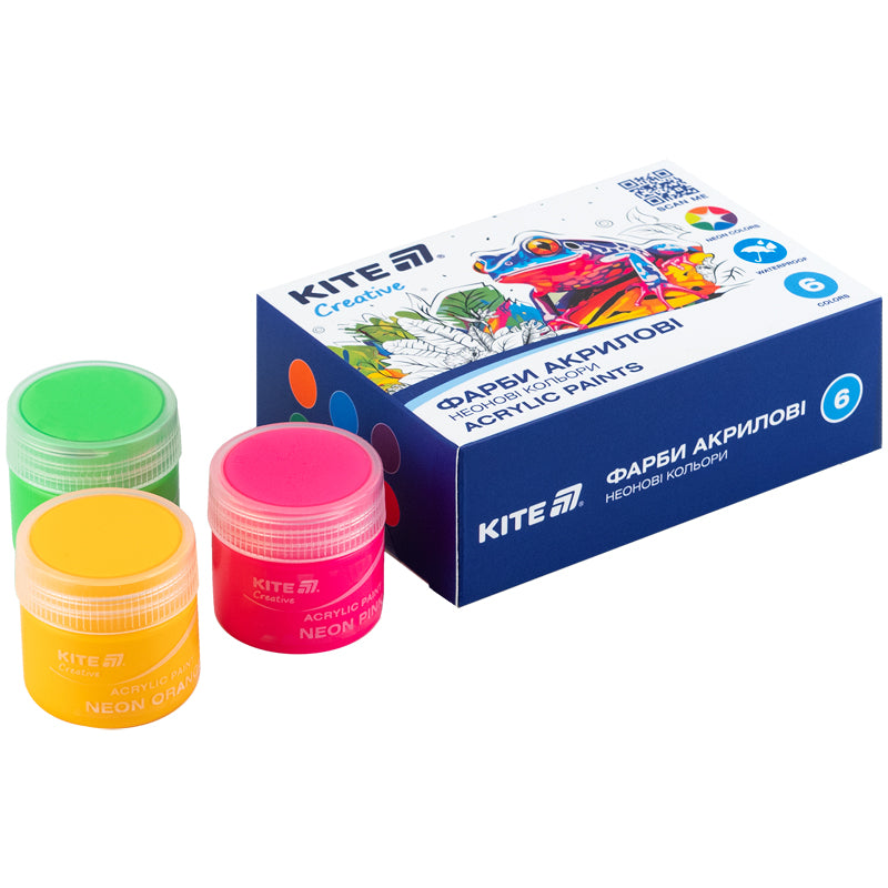 Краски акриловые Kite Creative K-274, 6 неоновых цветов, 20 мл