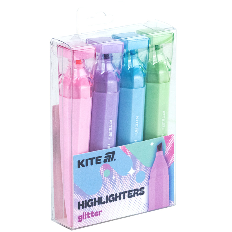 Маркер Highlighter Kite Creative Glitter K24-1146-4, набор из 4-х цветов
