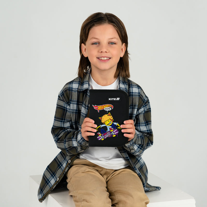 Пенал с наполнением Kite Hot Wheels Skate HW25-622H-2, 1 отделение, 2 отвоврота