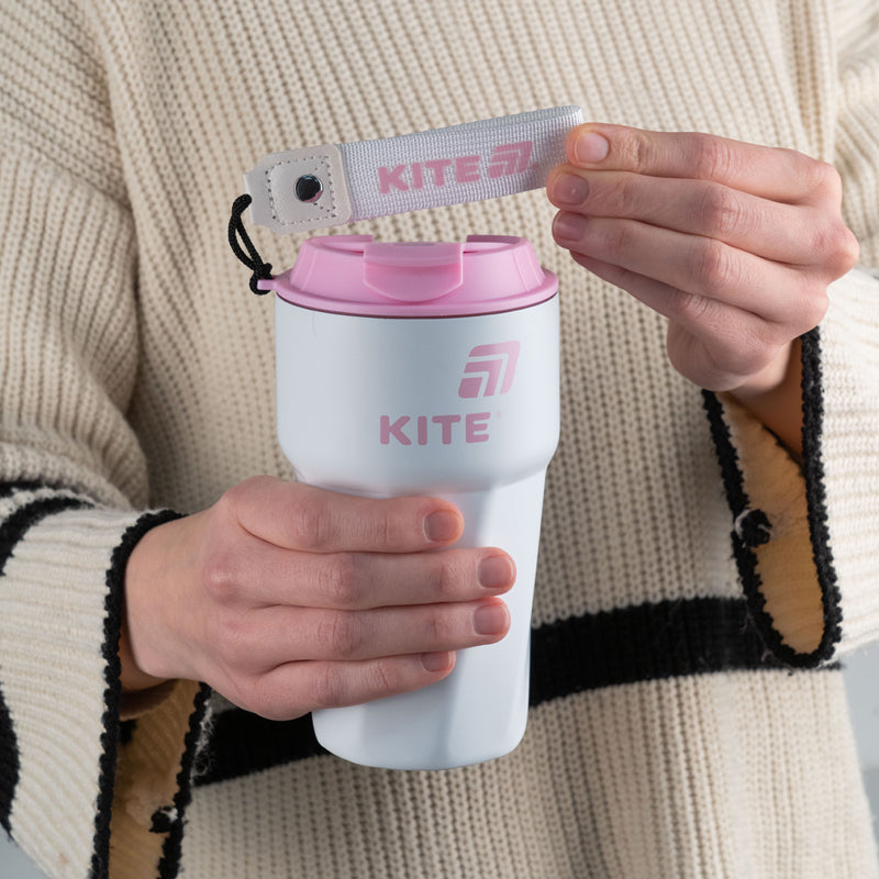 Термокружка Kite K25-1220-3, 450 мл, бело-розовая