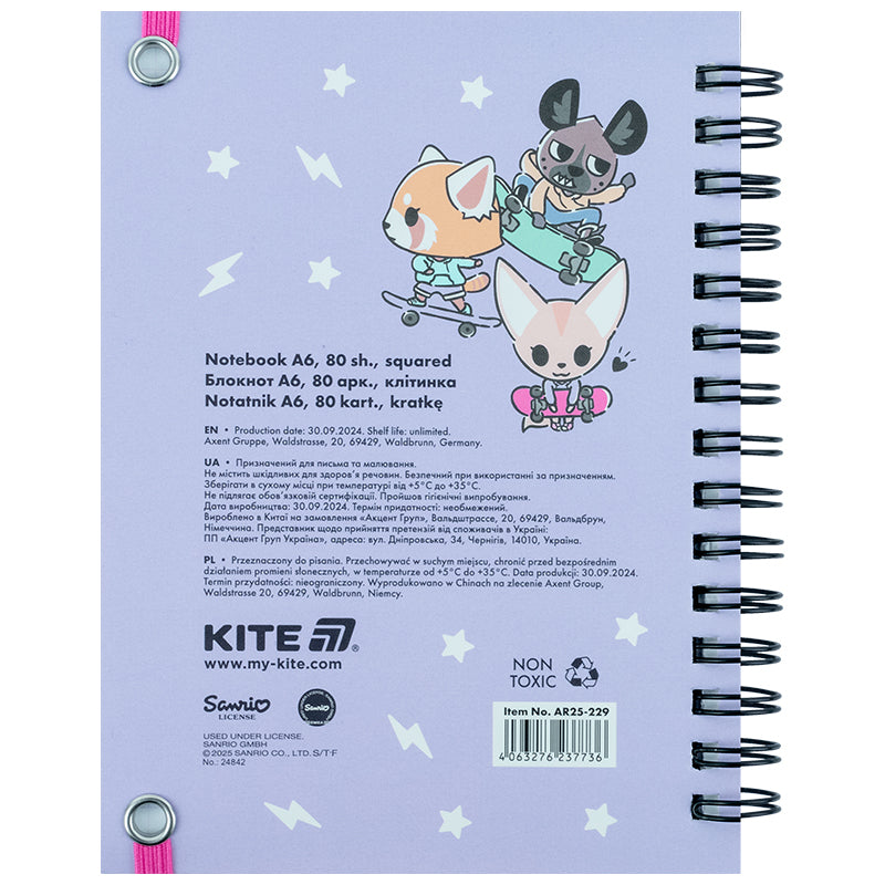 Блокнот на спіралі Kite Aggretsuko AR25-229, А6, 80 аркушів, клітинка