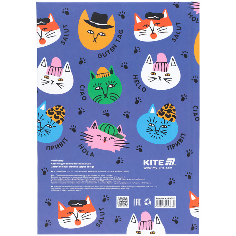 Словник для запису іноземних слів Kite Cats K25-407-2, 60 аркушів
