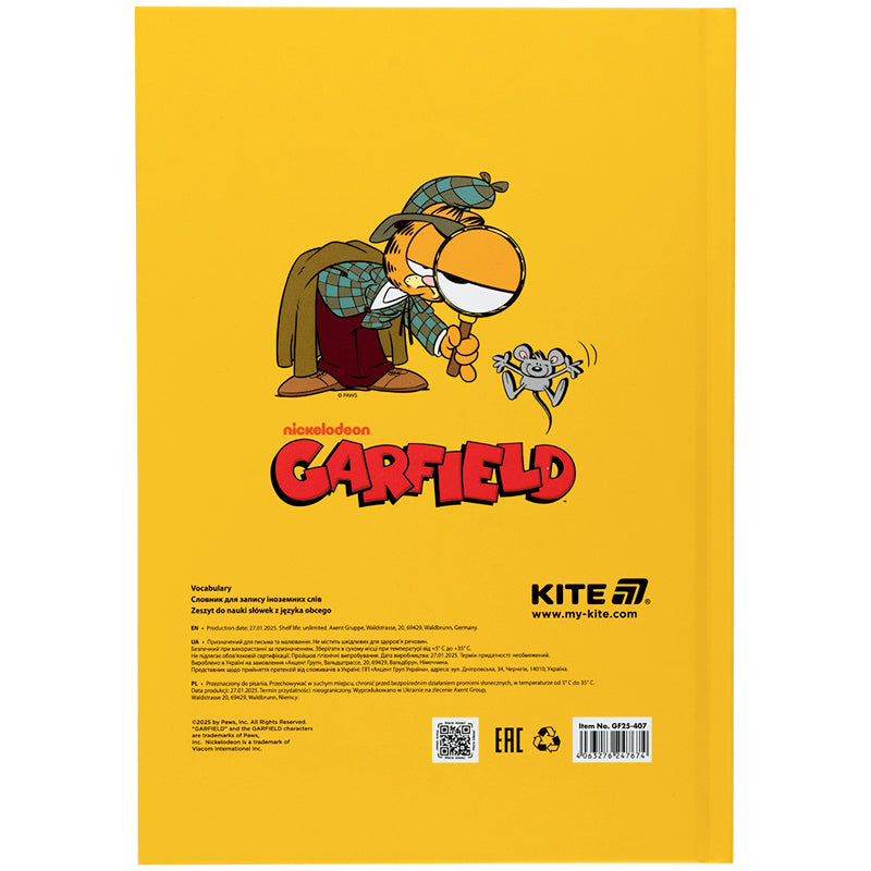 Словник для запису іноземних слів Kite Garfield GF25-407, 60 аркушів