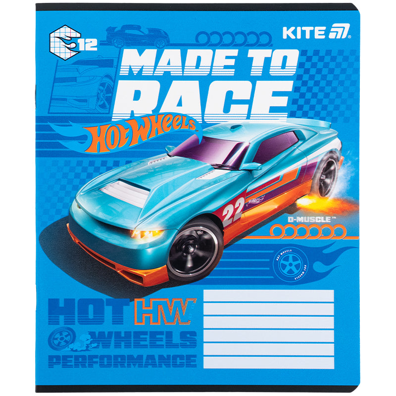 Зошит шкільний Kite Hot Wheels HW25-232-1, 12 аркушів, клітинка
