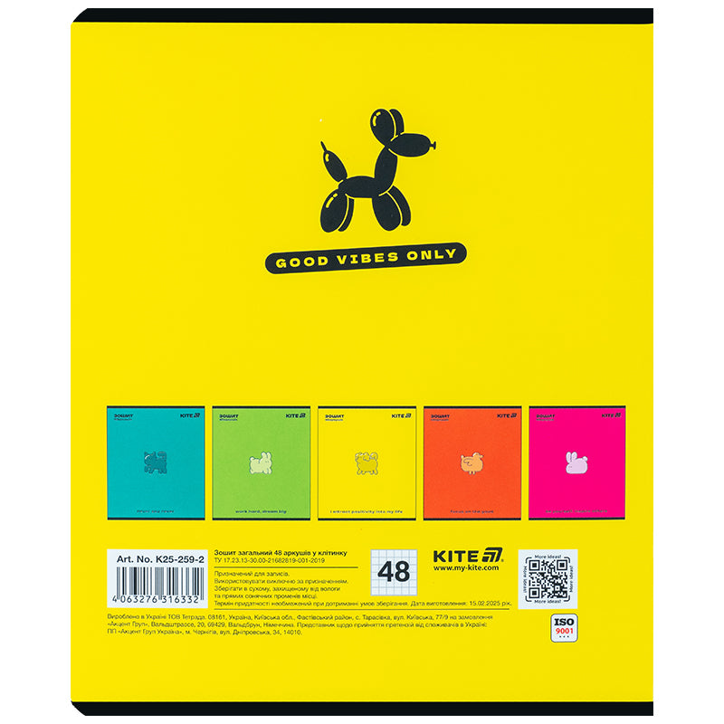 Тетрадь школьная Kite One color K25-259-2, 48 листов, клетка