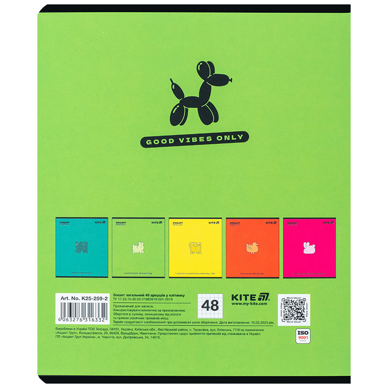 Тетрадь школьная Kite One color K25-259-2, 48 листов, клетка