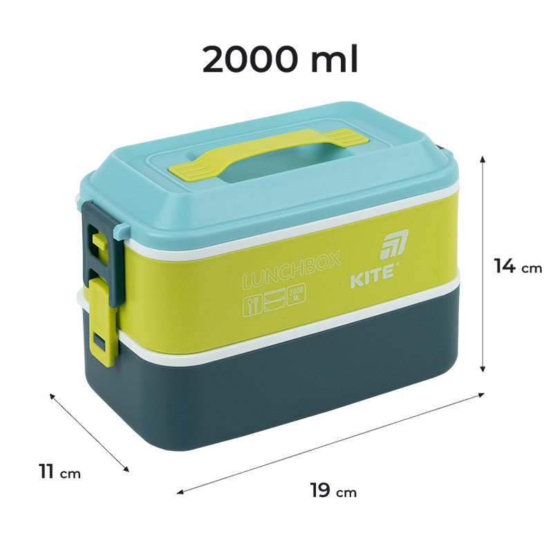 Ланчбокс двойной с наполнением Kite K25-1184-2, 2000 мл, синий