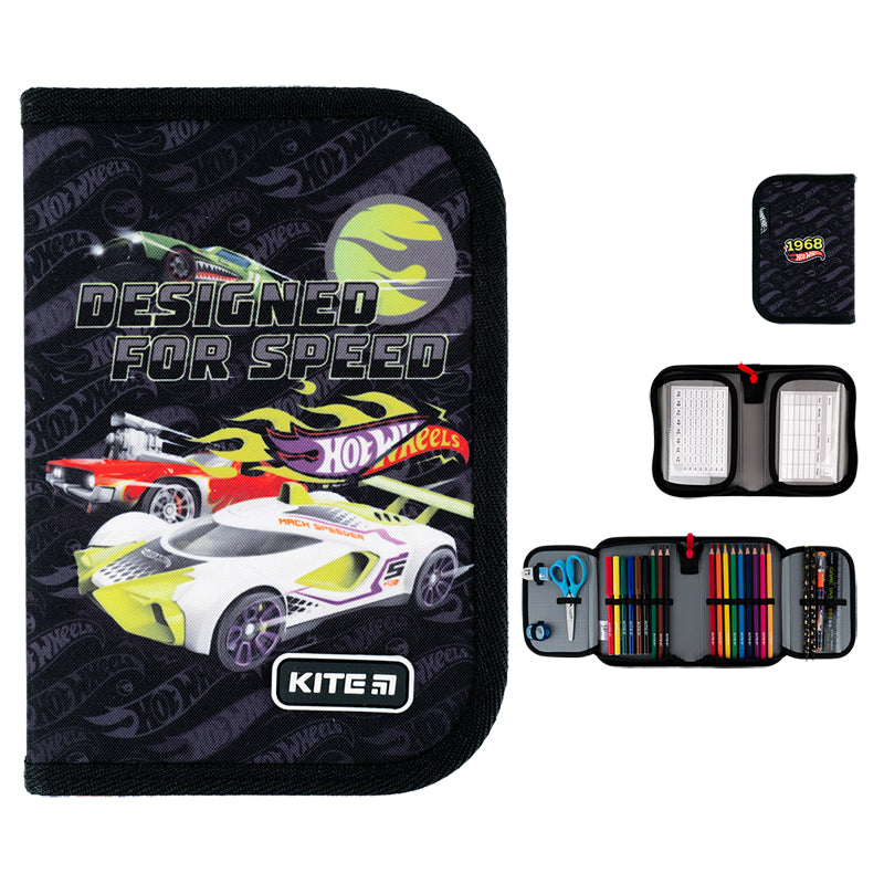 Пенал з наповненням Kite Hot Wheels HW24-622H, 1 відділення, 2 відвороти