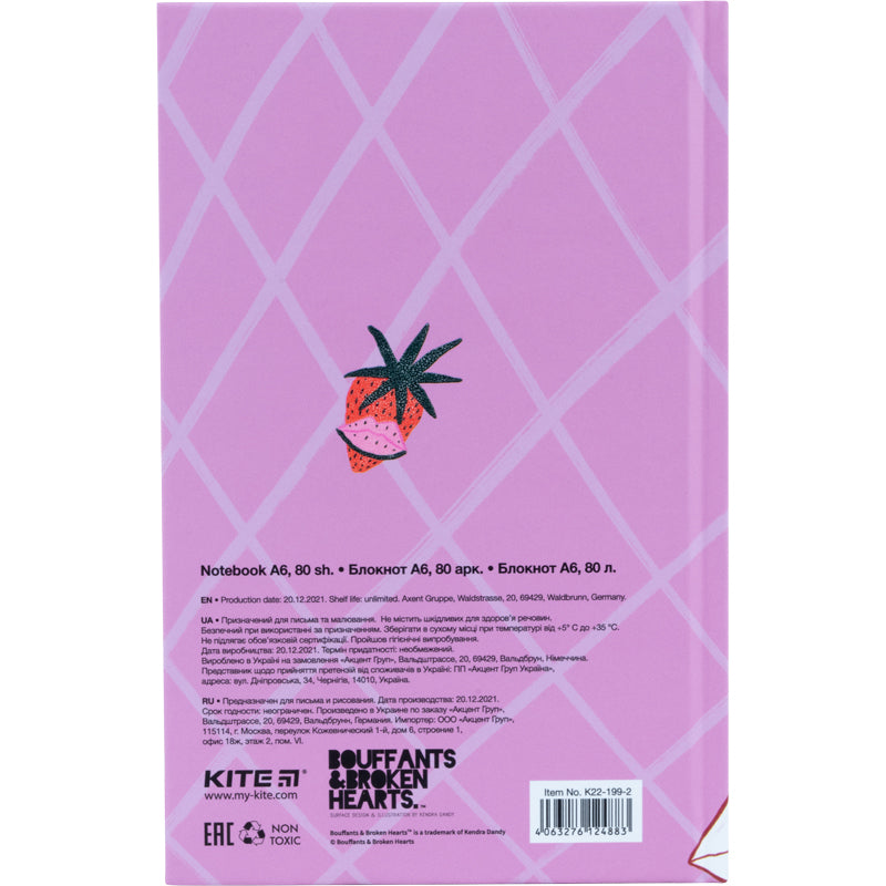 Книга записна Kite BBH K22-199-2, тверда обкладинка, А6, 80 аркушів, клітинка