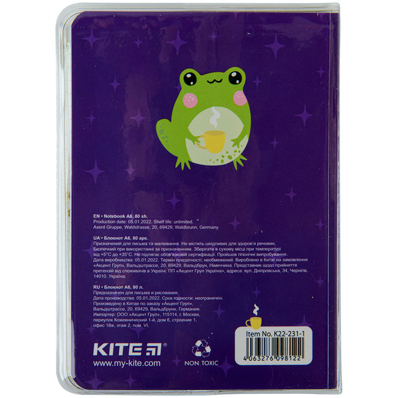 Блокнот Kite Frog K22-231-1, А6, 80 аркушів, клітинка