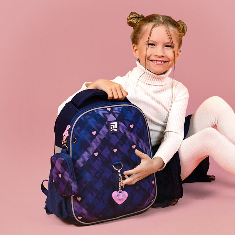 Рюкзак школьный каркасный Kite Education Check and Hearts K24-555S-1