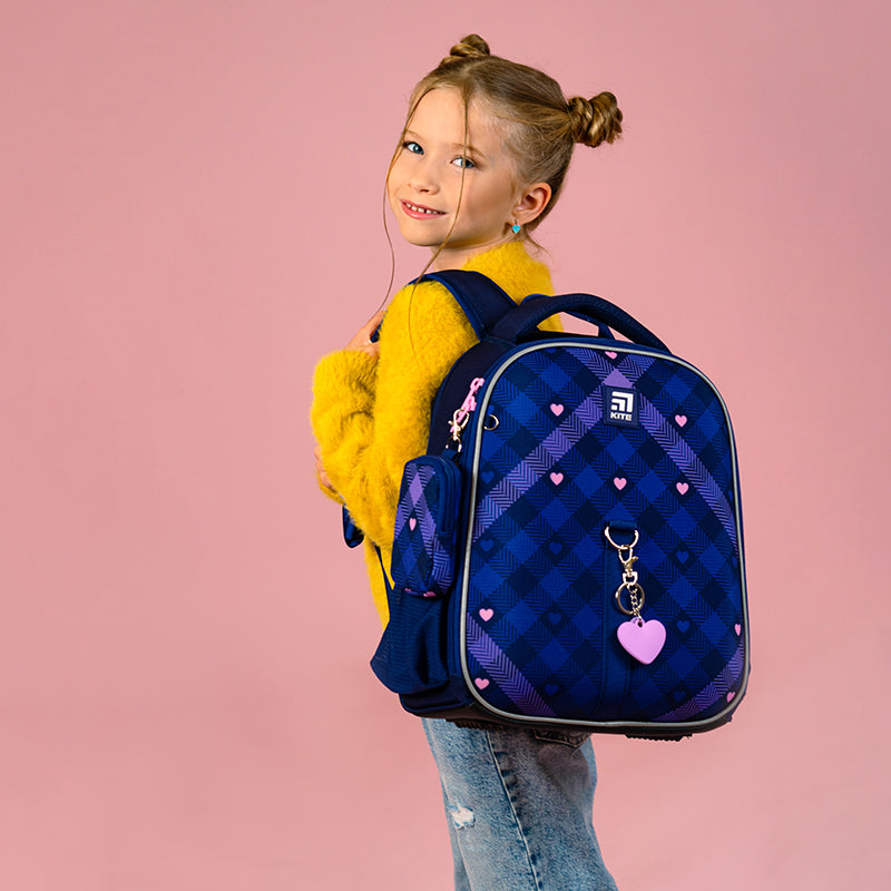 Рюкзак школьный каркасный Kite Education Check and Hearts K24-555S-1
