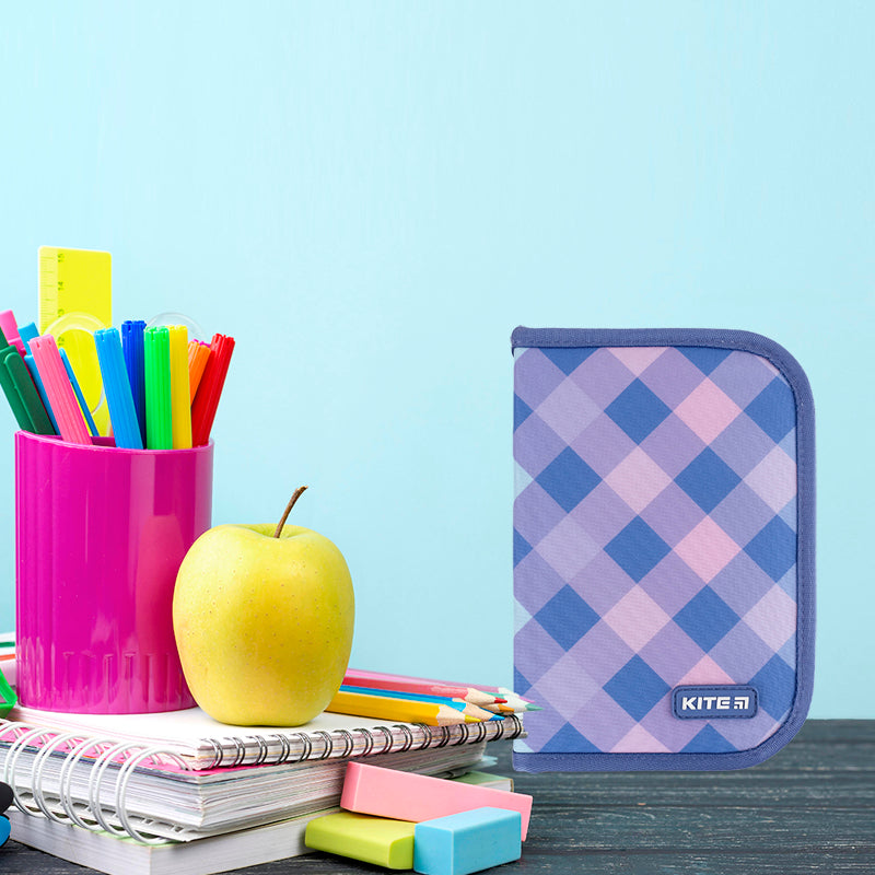 Пенал без наповнення Kite Purple Chequer K24-622-3, 1 відділення, 2 відвороти