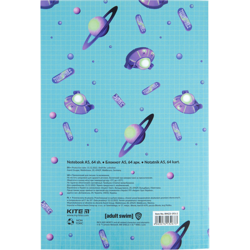 Блокнот Kite Rick and Morty RM23-193-2, термобіндер, А5, 64 аркуші, нелінований