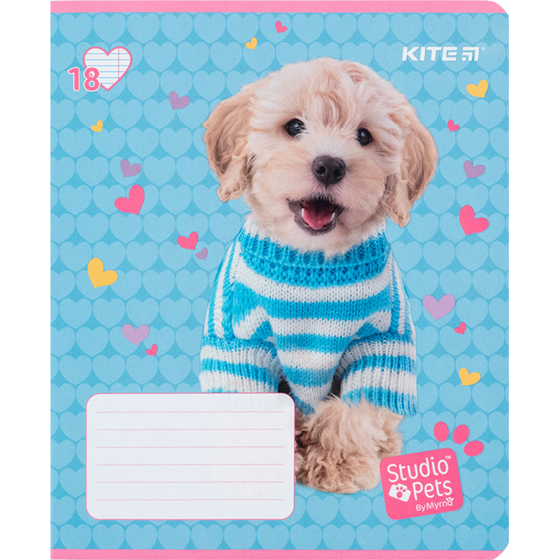 Тетрадь школьная Kite Studio Pets SP24-237, 18 листов, в линию