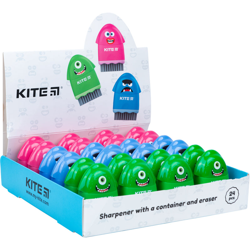 Точилка з контейнером та гумкою Kite Faces K21-365, асорті